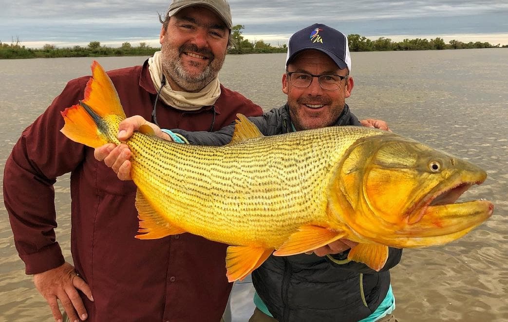 Two anglers with a golden dorado near Buenos Aires
